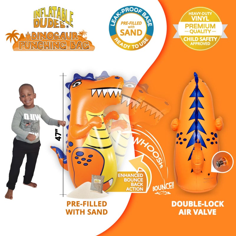 INFLATABLE DUDES Dinosaur Toy 47 Inches - Kids Punching Bag | Already Filled with Sand| T-Rex | Bop Bag | Inflatable Bopper | Punching Bag for Kids | Dinosaur Party Decorations | Boxing - (Rex) - Image 3